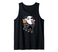 Lindo Fantasma y un Gato Negro Truco o Trato Halloween Camiseta sin Mangas