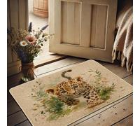 Lindo felpudo de leopardo, felpudo de gato salvaje amarillo para decoración de interiores y exteriores, tapete de entrada de temporada con temática natural, resistente al agua, antideslizante, control