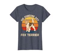 Lindo Fox Terrier Vintage ¿Alguien Dijo Perro Fox Terrier? Camiseta, Mujer, Azul Jaspeado, M