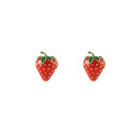 Lindo fresa fruta pequeños pendientes 925 plata esterlina post para las mujeres hermoso esmalte rojo brillante suerte mini cartílago trgus hipoalergénico joyería sobrina niña, Petit, Metal, Sin piedra