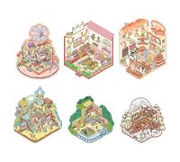 Lindo Fun Cartoon 3D Sticker Scene, 6 Piezas Diy 3D Casa Pegatinas Reutilizables, Pegatinas 3D para Escenas de Bricolaje