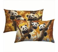 Lindo Fundas Cojines 40x60 Lino Juego de 2, Lujosas Funda Cojin Panda Súper Suaves y Cómodas, Funda de Almohada con Cremallera Oculta, Durable y Fácil Cuidado, Adecuado para Sofá, Cama, Silla S6-230