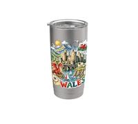 Lindo Gales Reino Unido Castillo Galés Dragón Viaje Vaso térmico de acero inoxidable de doble pared
