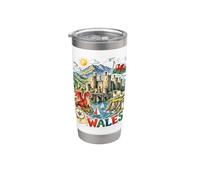 Lindo Gales Reino Unido Castillo Galés Dragón Viaje Vaso térmico de acero inoxidable de doble pared