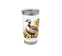 Lindo ganso hawaiano Nene con hibisco amarillo Vaso térmico de acero inoxidable de doble pared