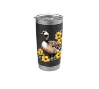 Lindo ganso hawaiano Nene con hibisco amarillo Vaso térmico de acero inoxidable de doble pared
