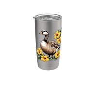 Lindo ganso hawaiano Nene con hibisco amarillo Vaso térmico de acero inoxidable de doble pared