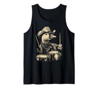 Lindo Ganso Tocando Tambores Divertido Vaquero Animal Western Drummer Camiseta sin Mangas