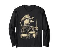 Lindo Ganso Tocando Tambores Divertido Vaquero Animal Western Drummer Manga Larga
