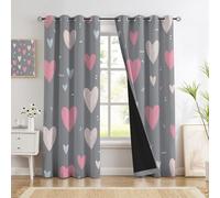 Lindo Garabato De Corazón Cortinas Opacas, Gris Geométrico Simple Cortinas Termicas Aislantes Frio Cortina Blackout con Ojales 2 Piezas para Dormitorio Salon Cocina 140Anx225Al Cm