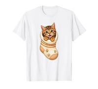 Lindo Gatito atigrado en Acogedor calcetín Gato mamá Cutecore Kawaii Camiseta