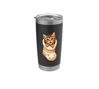 Lindo gatito atigrado en acogedor calcetín gato mamá Cutecore Kawaii Vaso térmico de acero inoxidable de doble pared
