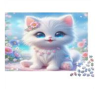 Lindo Gatito Blanco Puzzles 1000 Piezas Papel Reciclado para Adultos Puzzle para Adultos Juego desafiante Regalo Divertido para casa Excelente Idea de Regalo 38x26cm/1000pcs