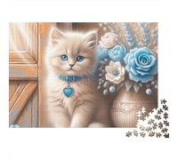 Lindo Gatito con Ojos Azules, Rompecabezas de 1000 Piezas, Gatito Crema con Rosa Azul, Juego Educativo para Adultos, decoración del hogar, desafío difícil, Regalo de cumpleaños, 52x38cm