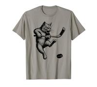 Lindo Gatito Jugando Hockey sobre Hielo Palo Puck Ice Hockey Cat Camiseta