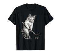 Lindo Gatito Jugando Hockey sobre Hielo Palo Puck Ice Hockey Cat Camiseta