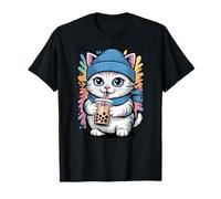 Lindo Gatito Kawaii Bubble Tea Cat Bebiendo Boba Tea Anime Camiseta