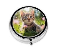 Lindo gatito. Pastillero redondo pequeño, pastillero de 3 compartimentos, pastillero portátil, se puede poner en la cartera, bolsillo, ligero y cómodo