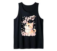 Lindo Gatito Sakura Cherry Blossom Japonés Kawaii Anime Cat Camiseta sin Mangas