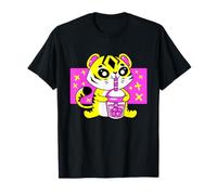 Lindo Gatito Tigre Bebiendo Boba y Bubble Tea Cat Kawaii Camiseta