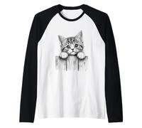Lindo Gatito Valla boceto Gato Arte Divertido Curioso Gatito Illustr Camiseta Manga Raglan