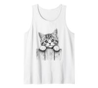 Lindo Gatito Valla boceto Gato Arte Divertido Curioso Gatito Illustr Camiseta sin Mangas