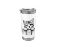 Lindo gatito valla boceto gato arte divertido curioso gatito Illustr Vaso térmico de acero inoxidable de doble pared