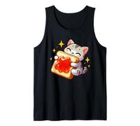 Lindo gato abrazando mermelada tostada desayuno divertido Camiseta sin Mangas
