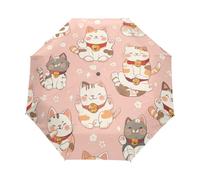 Lindo Gato Afortunado Japonés Paraguas Plegable Automático Paraguas de Viaje Mujer Niño Niña Protección UV Resistencia Viento Impermeable