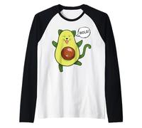 Lindo gato aguacate diciendo hola divertido juego de palabras en español Camiseta Manga Raglan