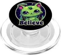 Lindo gato alienígena que cree en OVNI Kawaii PopSockets PopGrip para MagSafe