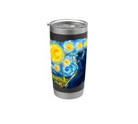 Lindo gato arte Van Gogh estilo noche estrellada luna y estrellas Vaso térmico de acero inoxidable de doble pared
