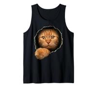 Lindo Gato atigrado Naranja Ojos Dorados Mirando a través de Camiseta sin Mangas