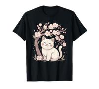 Lindo Gato bajo Flores de Cerezo Sakura Primavera Camiseta