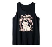 Lindo Gato bajo Flores de Cerezo Sakura Primavera Camiseta sin Mangas