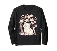 Lindo Gato bajo Flores de Cerezo Sakura Primavera Manga Larga
