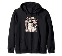Lindo Gato bajo Flores de Cerezo Sakura Primavera Sudadera con Capucha
