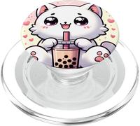 Lindo Gato Bebiendo té de Burbujas Boba Lover Kawaii Neko Anime PopSockets PopGrip para MagSafe