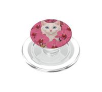 Lindo Gato Blanco Dentro de la Flor Rosa Prado Campo de Flores PopSockets PopGrip para MagSafe