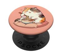 Lindo Gato Come Fideos Ramen Gatos Ramen PopSockets PopGrip Adhesivo