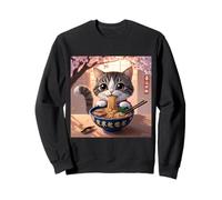 Lindo gato comiendo fideos ramen japoneses Sakura Blossom Art Sudadera