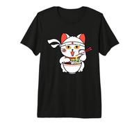 Lindo Gato Comiendo Fideos Ramen Sopa tazón Amante de la Comida Kawaii Camiseta Premium