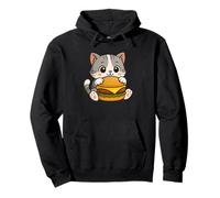 Lindo Gato Comiendo Hamburguesa De Dibujos Animados Sudadera con Capucha