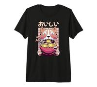Lindo Gato Comiendo Ramen Arte Kawaii japonés Camiseta Premium