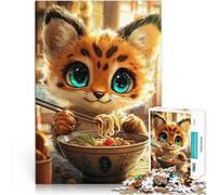Lindo Gato Comiendo Ramen Puzzles de 1000 Piezas para Adolescentes Juguete Educativo Intelectual descompresor Gran Regalo para Juegos 38x26cm