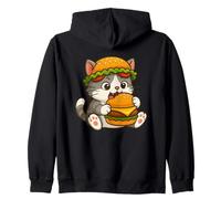 Lindo gato comiendo una hamburguesa diseño de dibujos animados Sudadera con Capucha