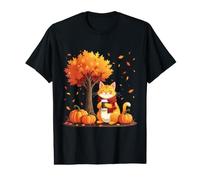 Lindo Gato con Café Helado Bajo Árbol Otoño Gato Hola Oto Camiseta gráfica económica