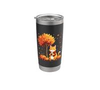Lindo Gato Con Café Helado Bajo Árbol Otoño Gato Hola Oto Vaso térmico de acero inoxidable de doble pared