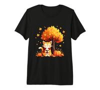 Lindo Gato con café Helado Debajo del árbol de otoño Hojas de otoño Camiseta Premium