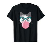 Lindo gato con gafas soplando burbuja - Nerd Kawaii Art Camiseta